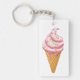 Strawberry sundae in waffle cone with topping keyc keychain