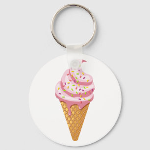 Strawberry sundae in waffle cone with topping keychain