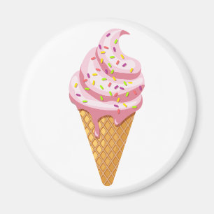 Strawberry sundae in waffle cone with topping magnet