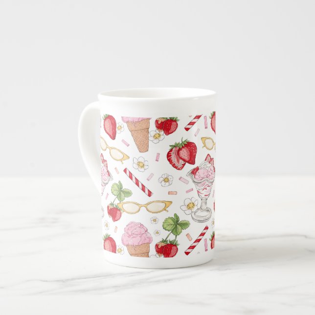 Strawberry Sundae Pattern Bone China Mug (Front Left)