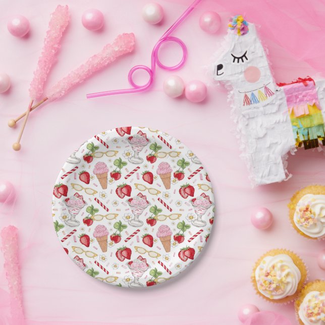 Strawberry Sundae Pattern Paper Plate (Party)