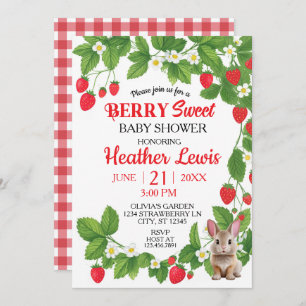 Strawberry Sweet Bunny Baby Shower (Red & White) Invitation
