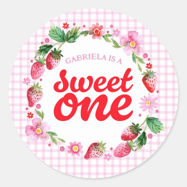 Strawberry Sweet One Berry First Birthday Classic Round Sticker (Front)