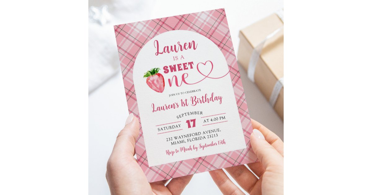 Strawberry Sweet One Girl's 1st Birthday Invitation | Zazzle