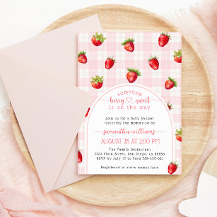 Strawberry Sweet Summer Rustic Baby Girl Shower   Invitation