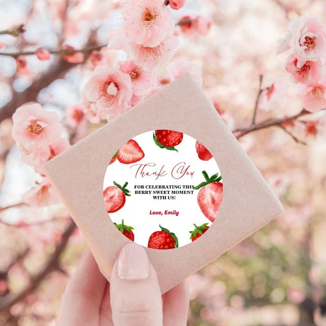 Strawberry Sweet Thank You Birthday| Berry Sweet  Classic Round Sticker (Creator Uploaded)