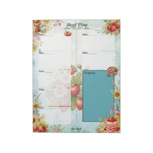 Strawberry Sweet Treat Blank 7 Day Meal Planner Notepad
