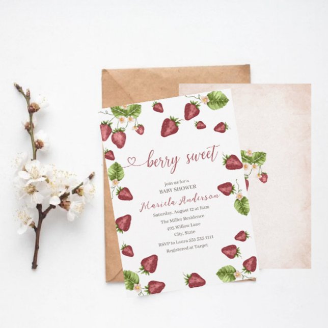 Strawberry Sweet watercolor Baby Shower Invitation (Creator Uploaded)