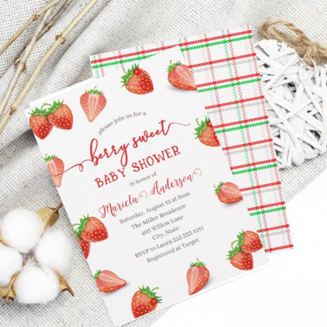 Strawberry Sweet Watercolor Baby Shower Invitation (Creator Uploaded)