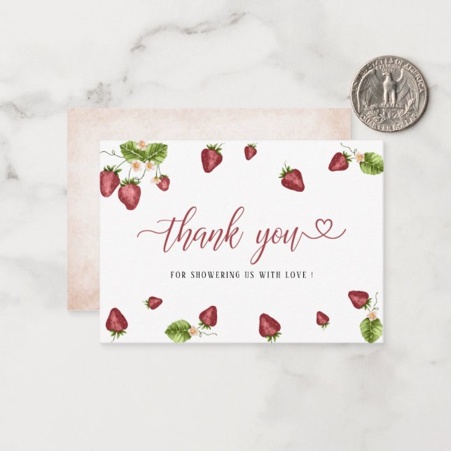 Strawberry Sweet watercolor baby  shower thank you Card (Front/Back In Situ)