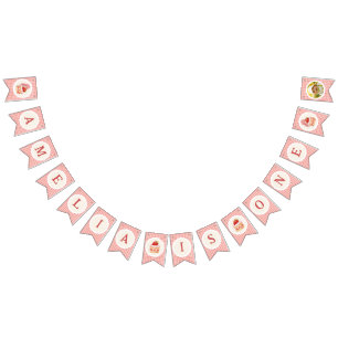Strawberry Sweet Watercolor Girl 1st Birthday Bunting Flags