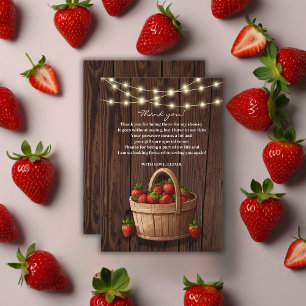 Strawberry Sweet Wood Basket Baby Shower Thank You Card