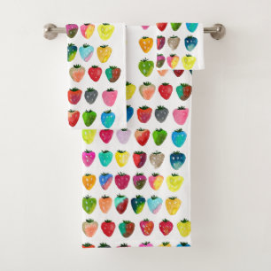 Strawberry sweetness cute fruit watercolor bath towel set