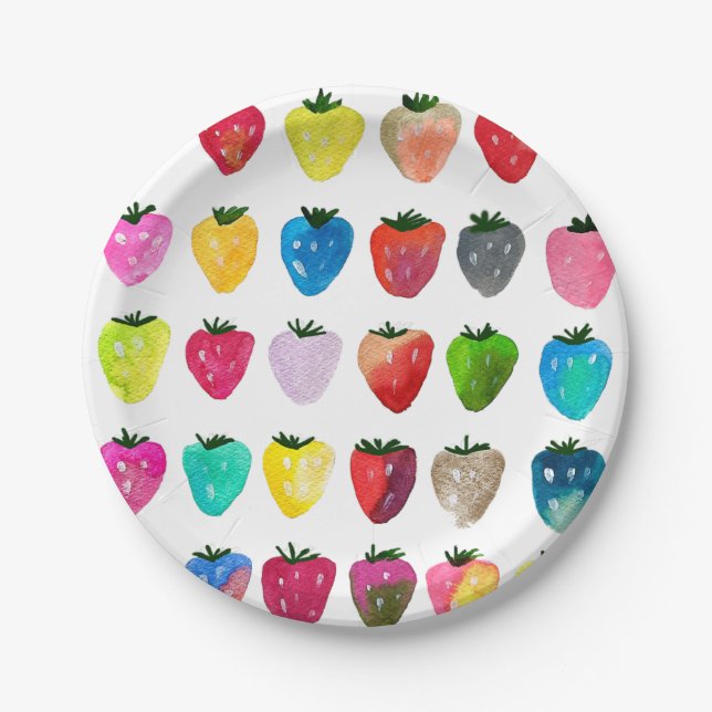 Strawberry sweetness cute fruit watercolor paper plate (Front)