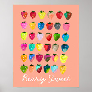 Strawberry sweetness cute whimsical watercolor poster