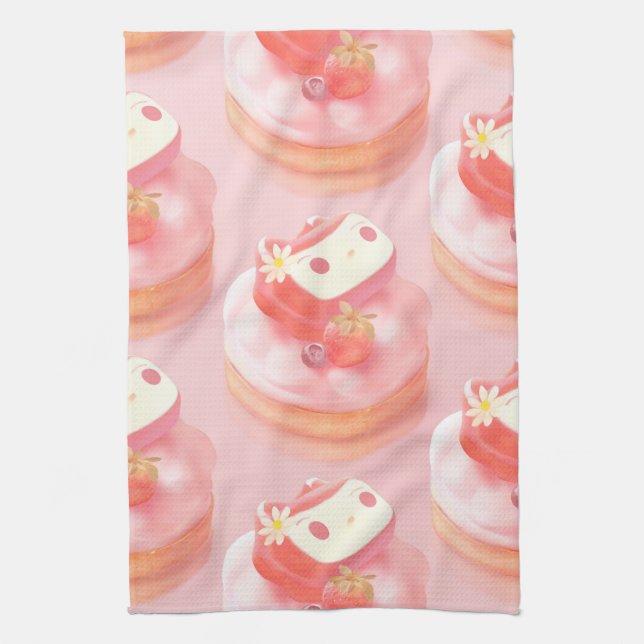 Strawberry Tart Illustration Kitchen Towel (Vertical)