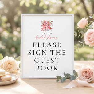 Strawberry Teacup Guest Book Bridal Shower Sign