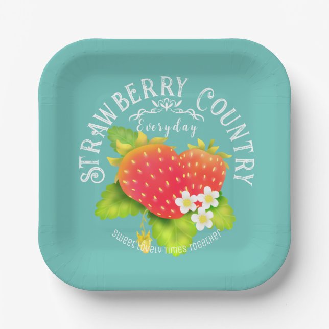 Strawberry Teal Design. Paper Plate (Front)