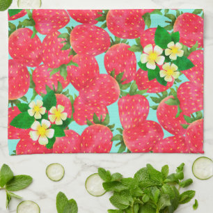 Strawberry Teal Kitchen Towel