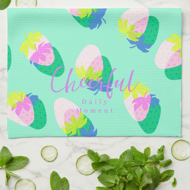 Strawberry Teal Kitchen Towel (Folded)