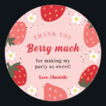 Strawberry Thank You Berry Much  Classic Round Sticker<br><div class="desc">"Add a special touch to your celebration with our Berry  Round Sticker . Featuring a cute strawberry theme and space for a personal message,  these tags are perfect for party favours,  gifts,  or decorations. They’re a simple and affordable way to show your appreciation and make your party more memorable.</div>