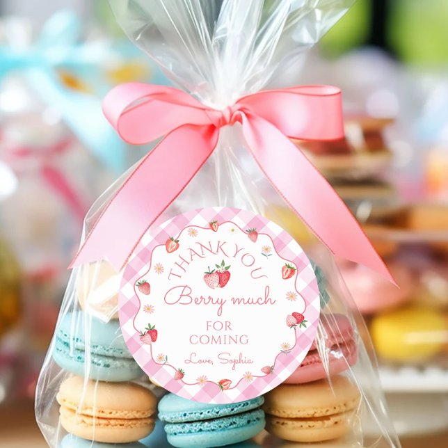 Strawberry Thank You Berry Much for Coming Classic Round Sticker (Creator Uploaded)