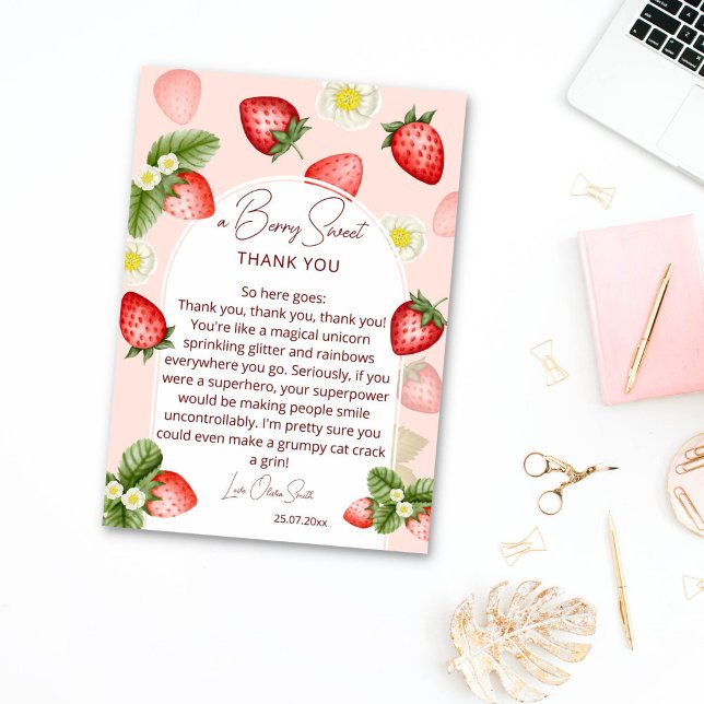Strawberry thank you card (Strawberry thank you cards strawberries modern arch cute berry sweet thank you)