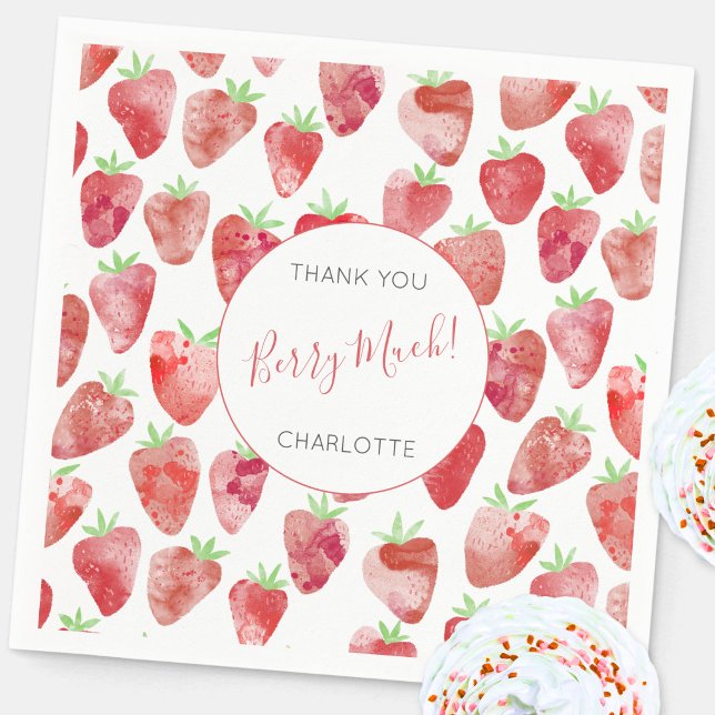 Strawberry Thank You Personalized Napkin (Strawberry personalized party paper napkin)