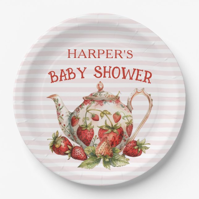 Strawberry Theme Baby Shower Paper Plate (Front)