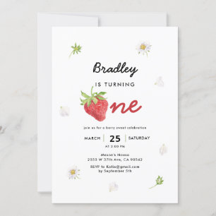 Strawberry Theme Berry First Birthday  Invitation