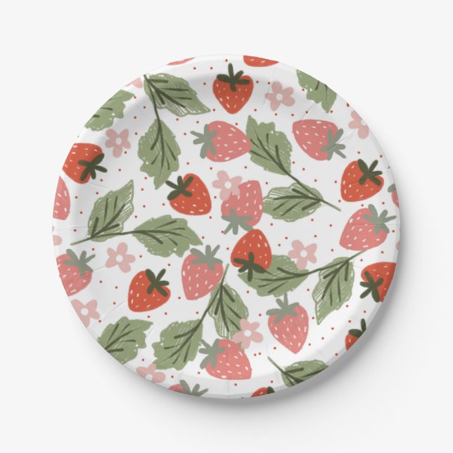 Strawberry Theme Girl Birthday Party Paper Plate (Front)