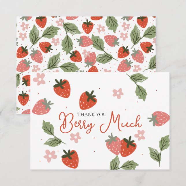 Strawberry Theme Girl Birthday  Thank You Card (Front/Back)