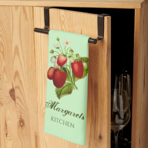 Strawberry Theme Green Personalized Kitchen Towel