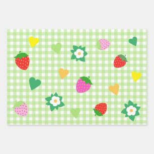 Strawberry Themed Birthday Party Wrapping Paper Sheet