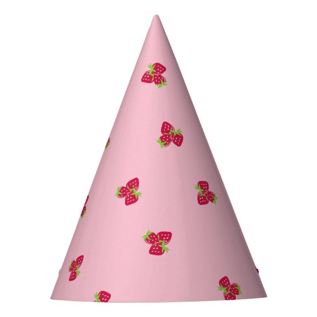  Strawberry-Themed Party Hat with Pink Background (Front)
