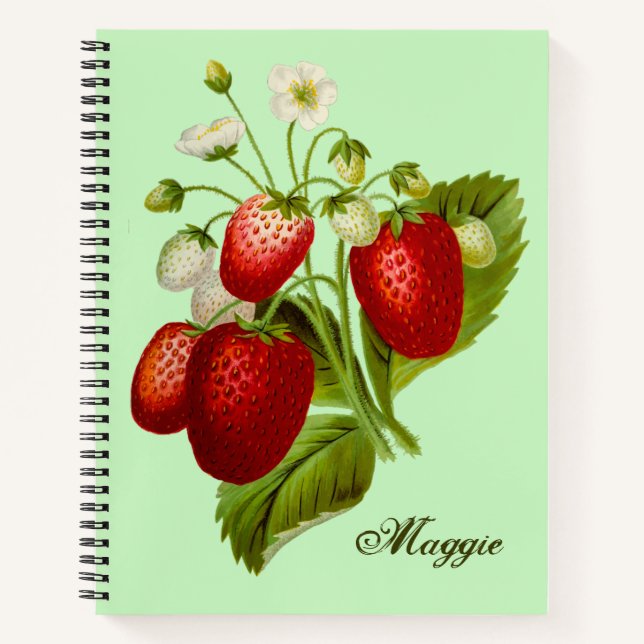 Strawberry Themed Spiral Notebook Personalized (Front)