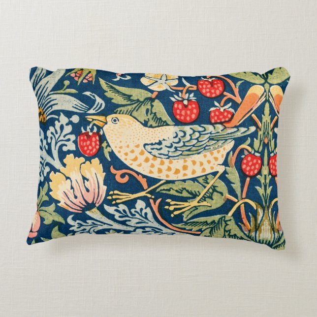 Strawberry thief bird by William Morris  Accent Pillow (Back)