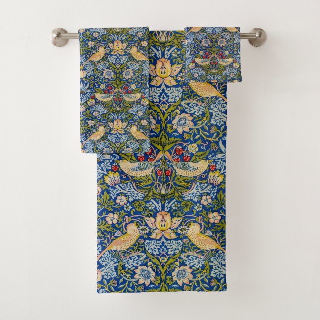 Strawberry thief bird by William Morris  Bath Towel Set (Insitu)