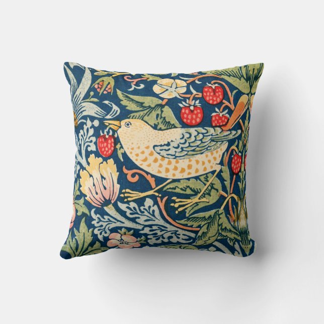 Strawberry thief bird by William Morris  Throw Pillow (Back)