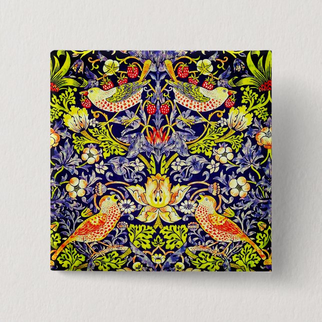 Strawberry Thief Birds William Morris 2 Inch Square Button (Front)