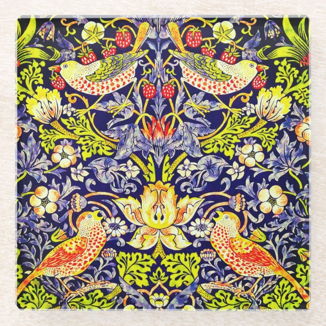 Strawberry Thief Birds William Morris Glass Coaster (Front)