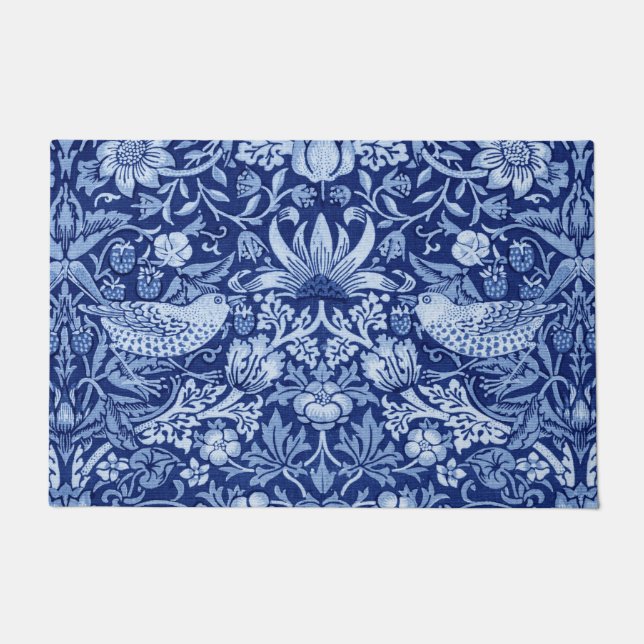 Strawberry Thief Blue Monotone, William Morris Doormat (Front)