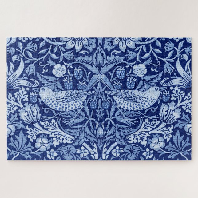 Strawberry Thief Blue Monotone, William Morris Jigsaw Puzzle (Horizontal)