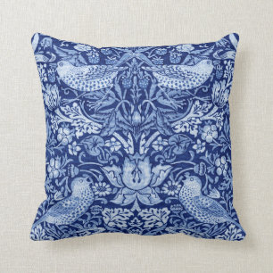 Strawberry Thief Blue Monotone, William Morris Throw Pillow