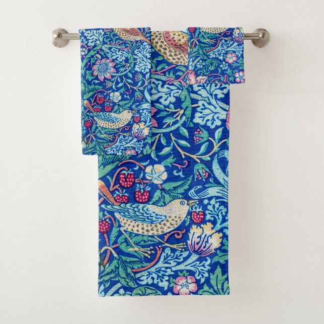 Strawberry Thief Blue, William Morris Bath Towel Set (Insitu)