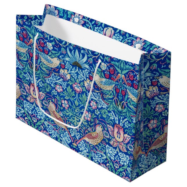 Strawberry Thief Blue, William Morris Gift Bag (Front Angled)