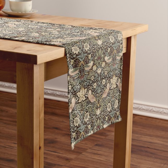 Strawberry Thief by William Morris Chocolate Short Table Runner (In Situ)