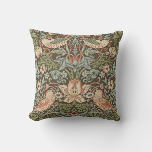 Strawberry Thief by William Morris Chocolate Throw Pillow