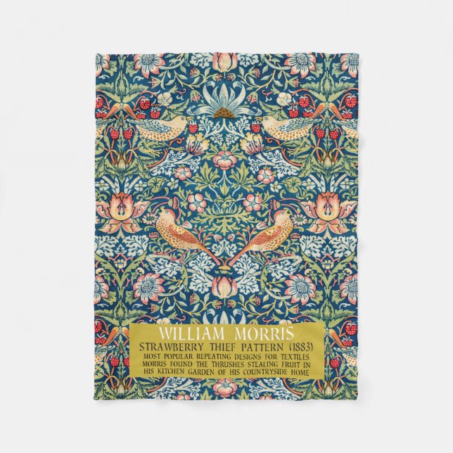 Strawberry thief - Design of William Morris Fleece Blanket (Front)