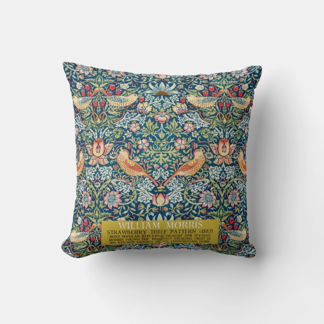 Strawberry thief - Design of William Morris Throw Pillow (Front)